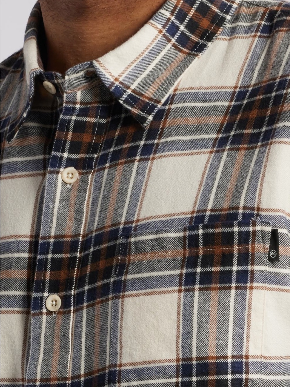 AG Men’s Small Aiden Plaid 100% Cotton Flannel Button-Up Shirt NWT Cream/Navy - Picture 4 of 16